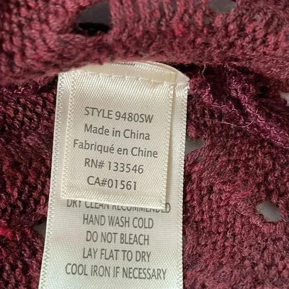 Ecru Style Size M Burgundy Fancy Stitch V Neck Cardigan Sweater Open Weave NEW - Picture 5 of 11